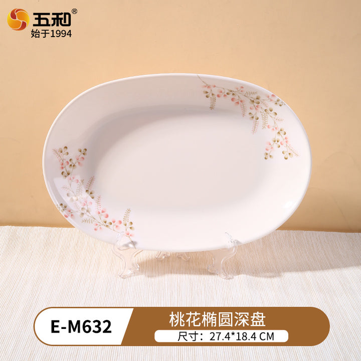 跨境热销食品级密胺餐具桃花家用新年餐具餐厅餐具易洗碗碟盘批发