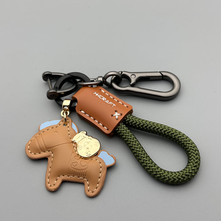 Lucky Wealth Cartoon Car Keychain – Handmade Leather Woven Rope Bag Charm