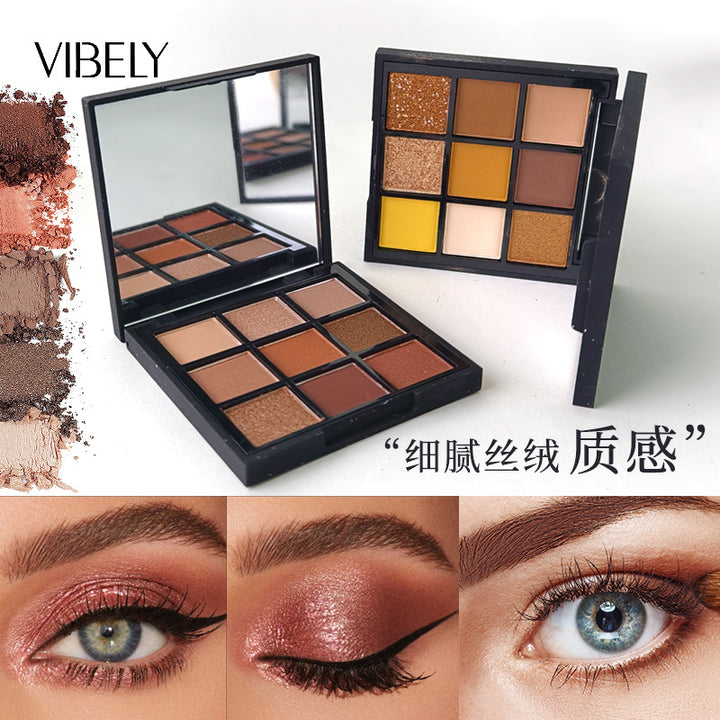 跨境外贸款九色眼影盘暖系橘棕盘珠光哑光闪粉细腻不脱妆一盘多用