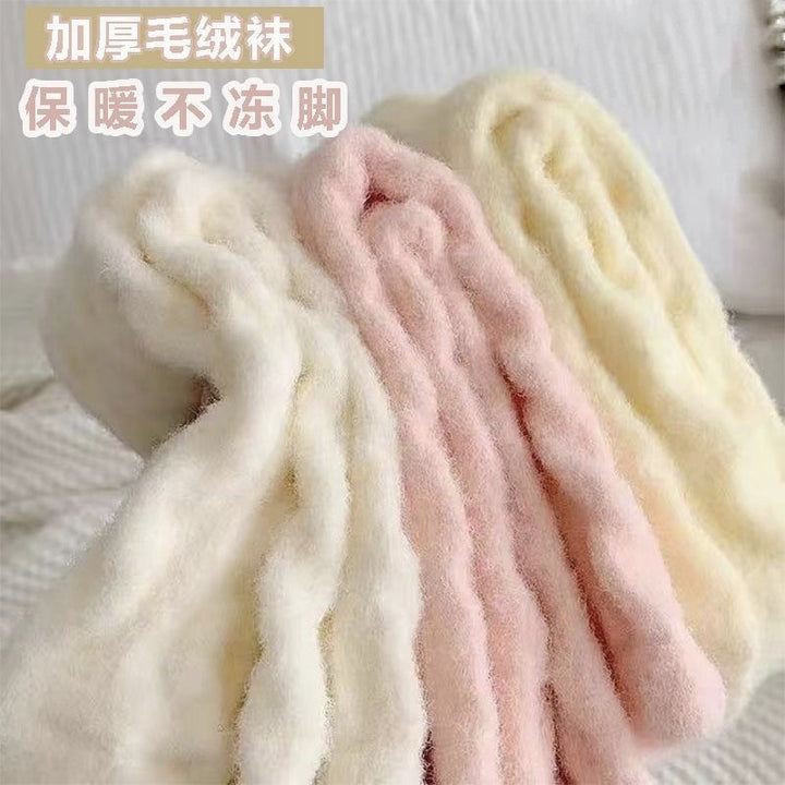 珊瑚绒睡觉穿的袜子秋冬中筒加绒加厚保暖抗寒居家睡眠过冬地板袜