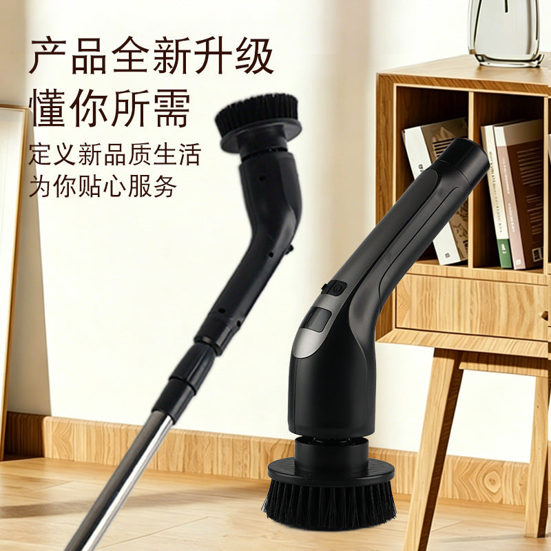 电动清洁刷黑色多合一长柄多刷头缝隙刷家用浴室厨房清洁刷长杆