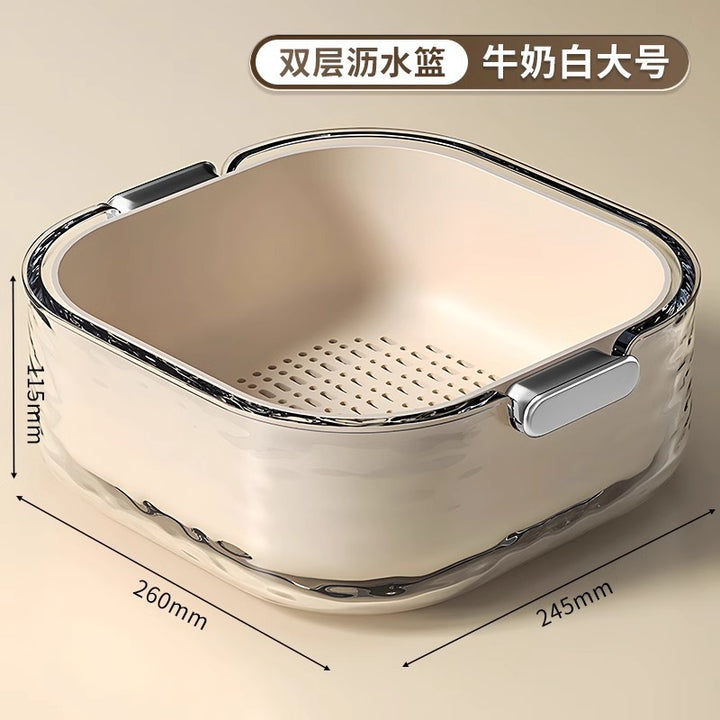 双层洗菜盆沥水篮六件套厨房客厅家用洗水果盘简约塑料淘菜菜篮子