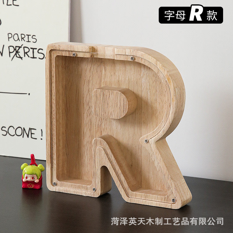 现货木质26个英文字母储蓄罐儿童小玩具收纳盒透明亚克力存钱罐子