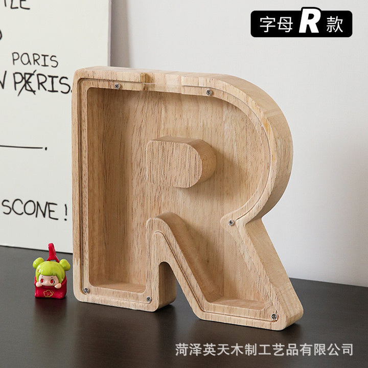 现货木质26个英文字母储蓄罐儿童小玩具收纳盒透明亚克力存钱罐子