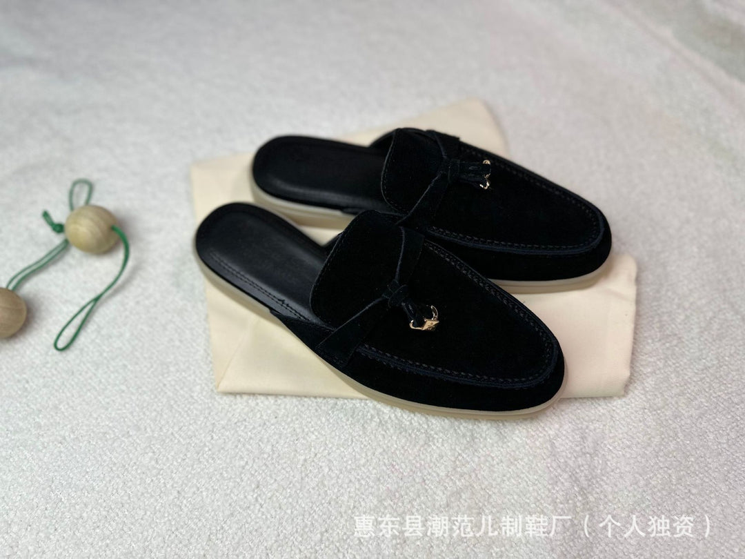 复古真皮拖鞋四季通用一脚蹬高级感半拖鞋女外穿厚底家居包头拖鞋