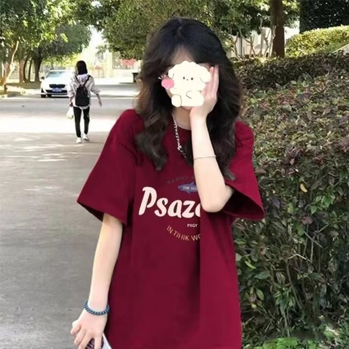 新款慵懒夏季街头T恤圆领字母原宿时尚五分袖百搭潮流女厂家直销