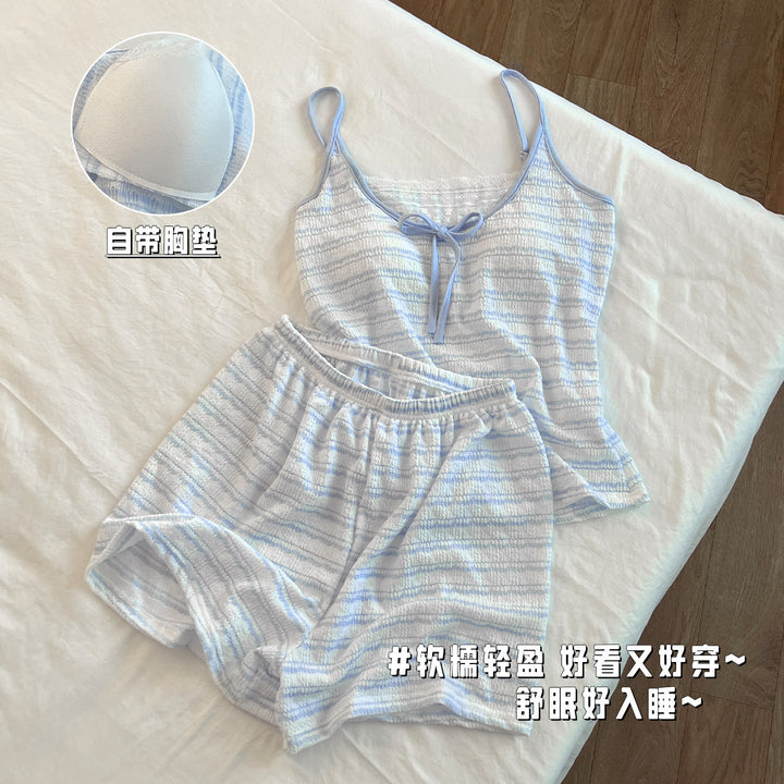 带胸垫睡衣女2026年新款夏季薄款甜美性感夏天吊带短裤家居服套装
