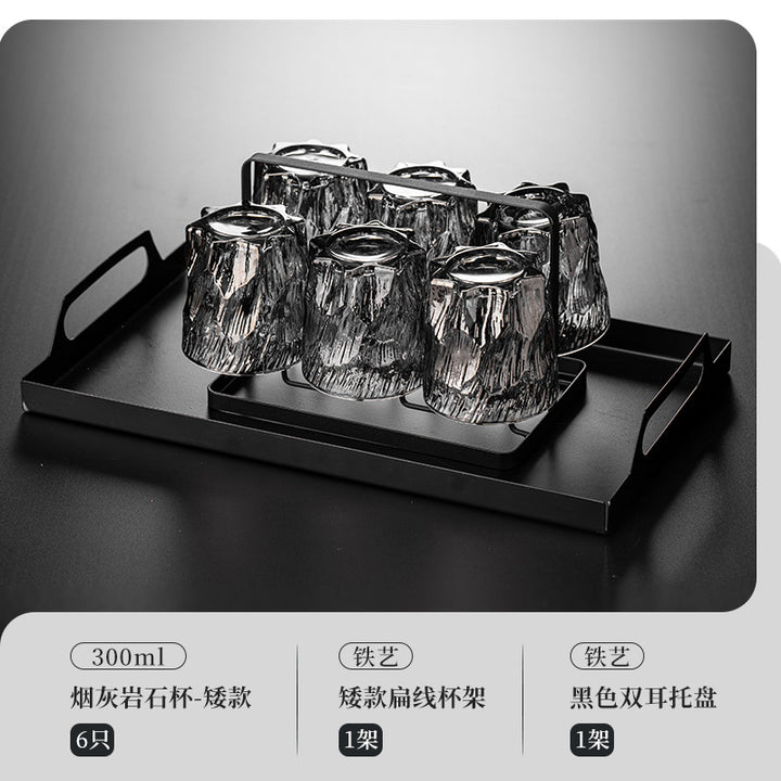 家用水杯套装复古浮雕冰川玻璃杯子水杯高级感茶水杯啤酒杯子
