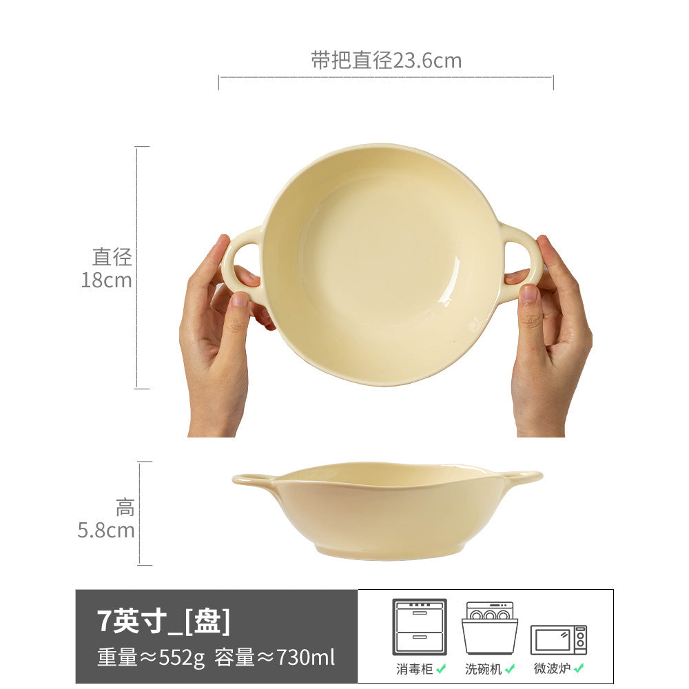 复古双耳陶瓷碗面碗酸奶碗双耳碗圆形菜碗汤碗日式碗餐具批发窑变