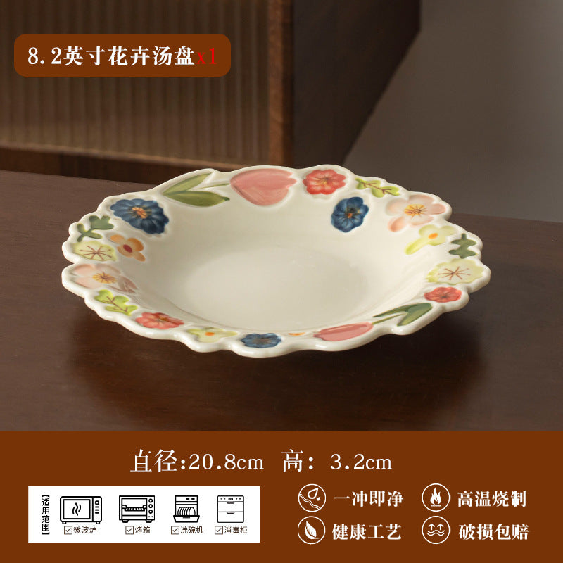 New Floral Bowl Underglaze Small Ceramic Tableware Bowl & Plate Set Home Dish Housewarming Wholesale