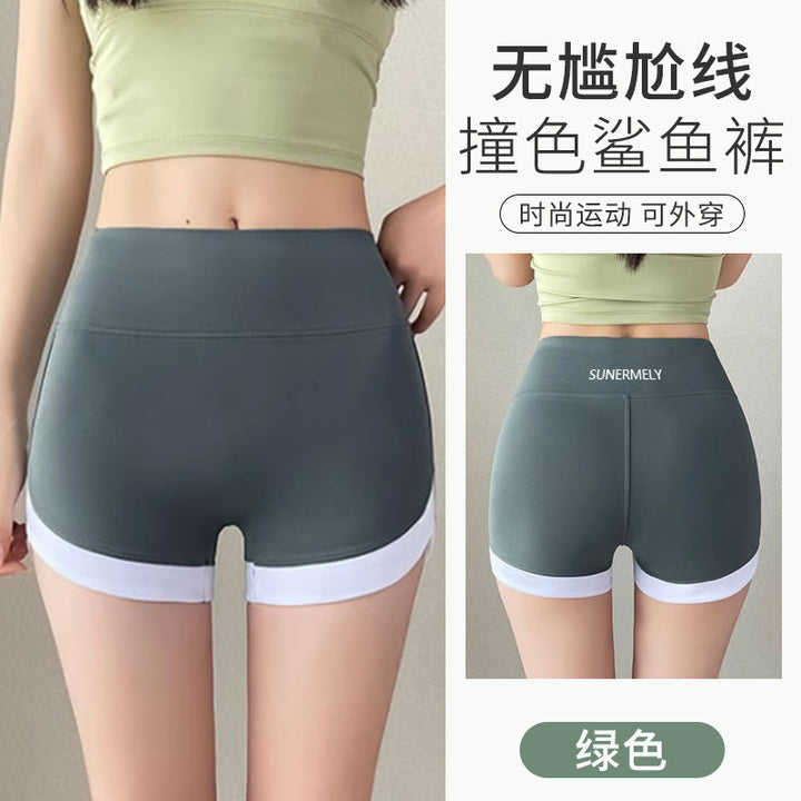 运动薄款不卷边安全裤女防走光高腰收腹提臀无痕打底鲨鱼短裤女夏