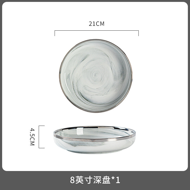 碗盘碗碟餐具套装家用轻奢高级感新款餐具大理石碗筷碗具乔迁礼物