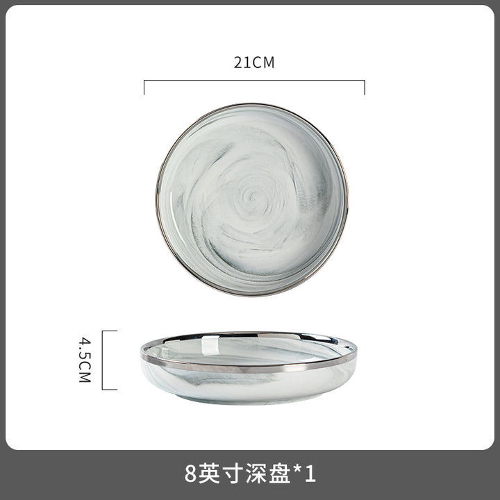 碗盘碗碟餐具套装家用轻奢高级感新款餐具大理石碗筷碗具乔迁礼物