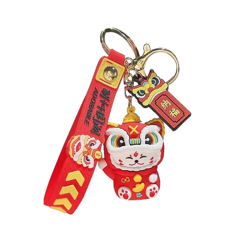国潮醒狮舞狮招财猫硅胶PVC钥匙扣包包挂件