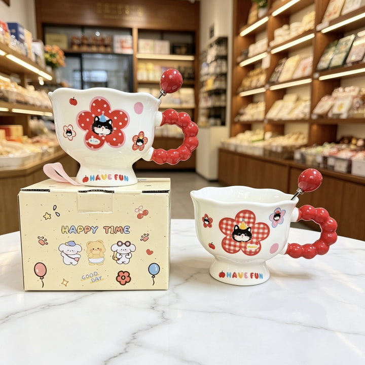 动物苹果高颜值吸管杯马克杯陶瓷杯子水杯盖勺可爱礼盒生日创意物