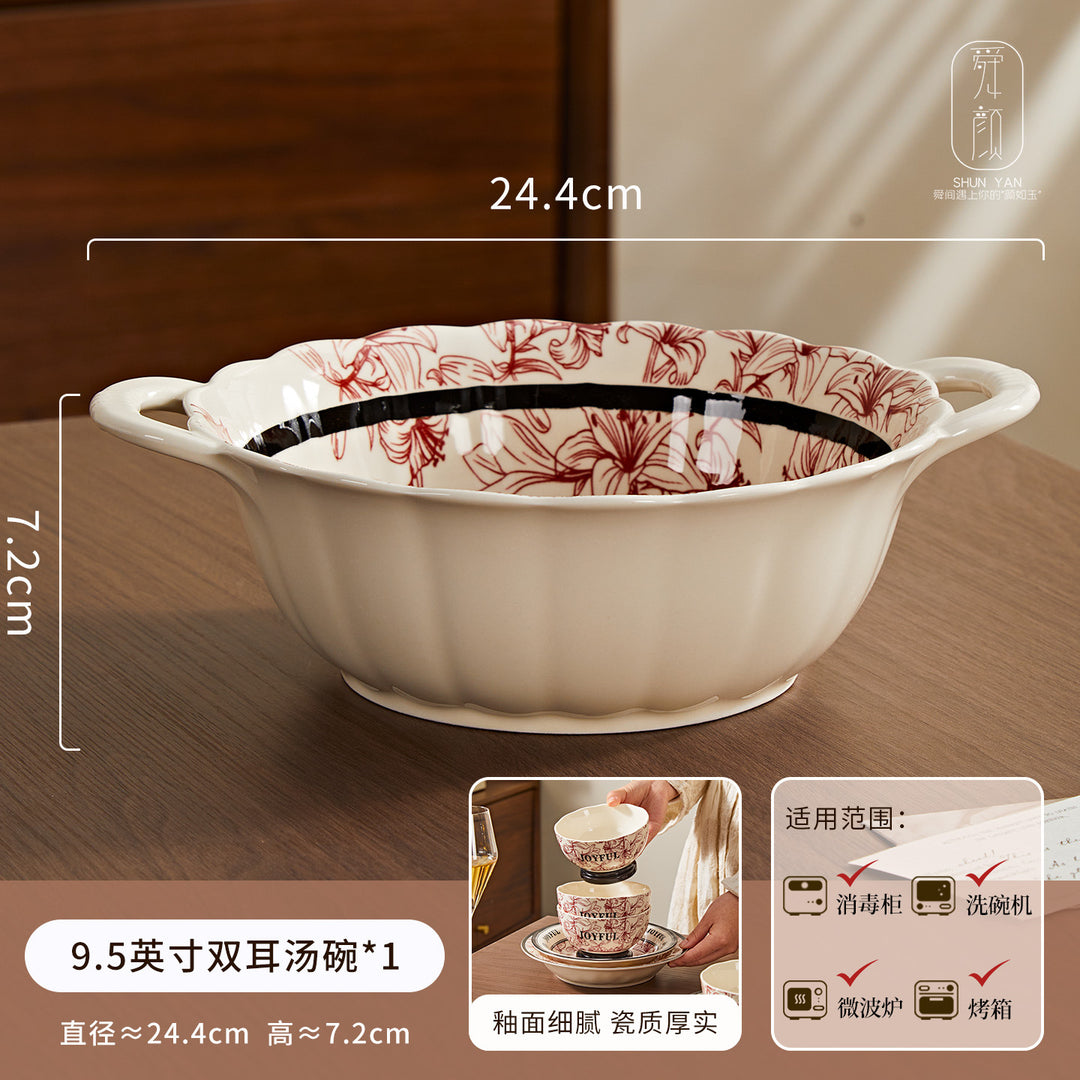 2026新款花悦时光复古高级感釉下彩陶瓷饭碗家用碗碟套装碗盘DIY