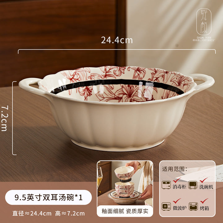 2026新款花悦时光复古高级感釉下彩陶瓷饭碗家用碗碟套装碗盘DIY