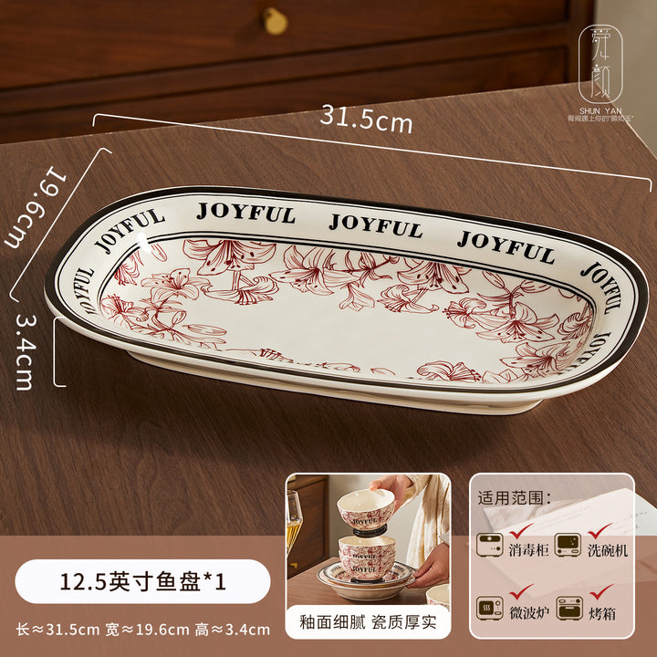 2026新款花悦时光复古高级感釉下彩陶瓷饭碗家用碗碟套装碗盘DIY