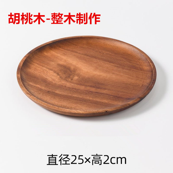 跨境胡桃木日式木托盘定制家用实木糕茶点小圆形盘茶盘餐具盘批发