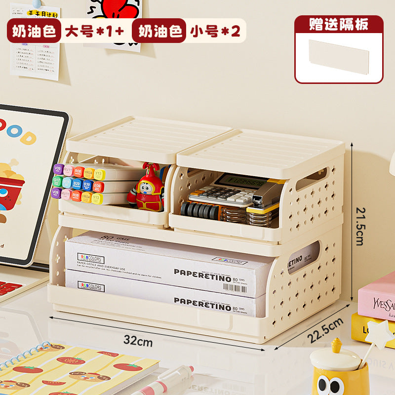 桌面收纳盒折叠塑料学生笔筒文具文件架多层办公桌A4纸整理储物架