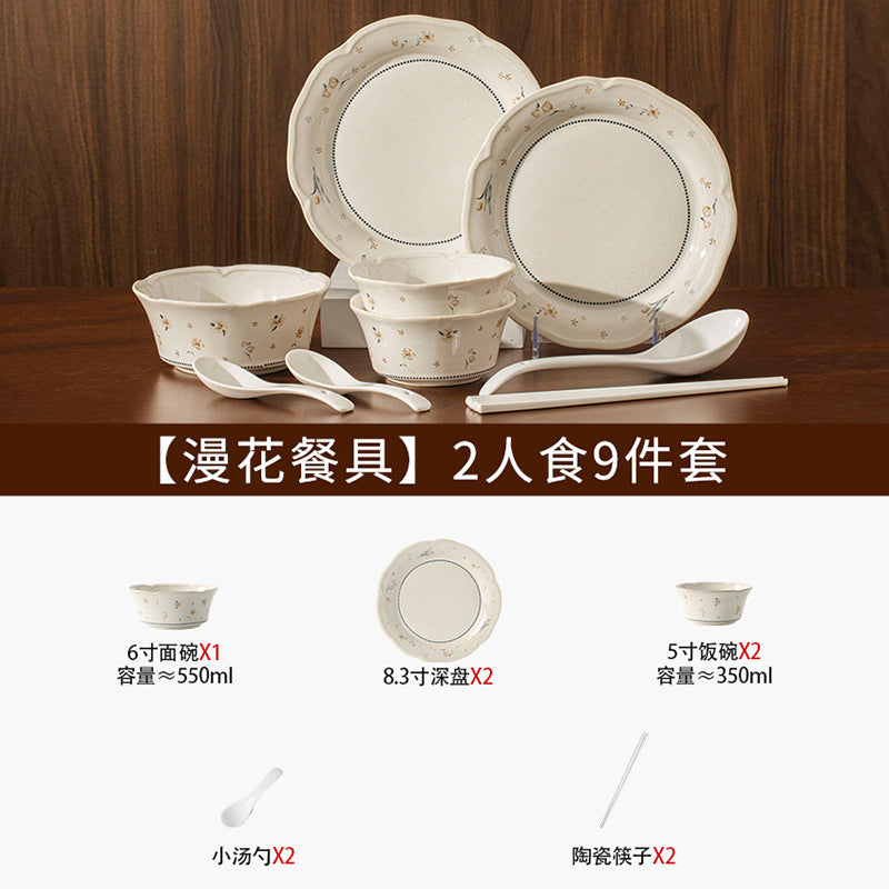 French Style Bowl Plate Set Home Ceramic Tableware Underglaze New Wholesale