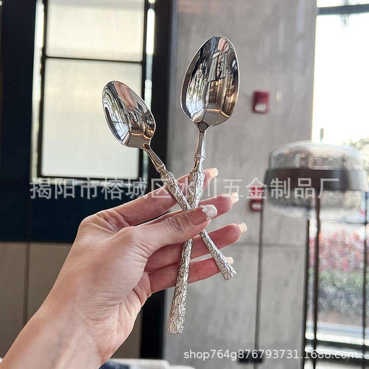 欧式轻奢小蛮腰 304不锈钢锤纹刀勺叉家用餐厅餐匙牛排意面三件套