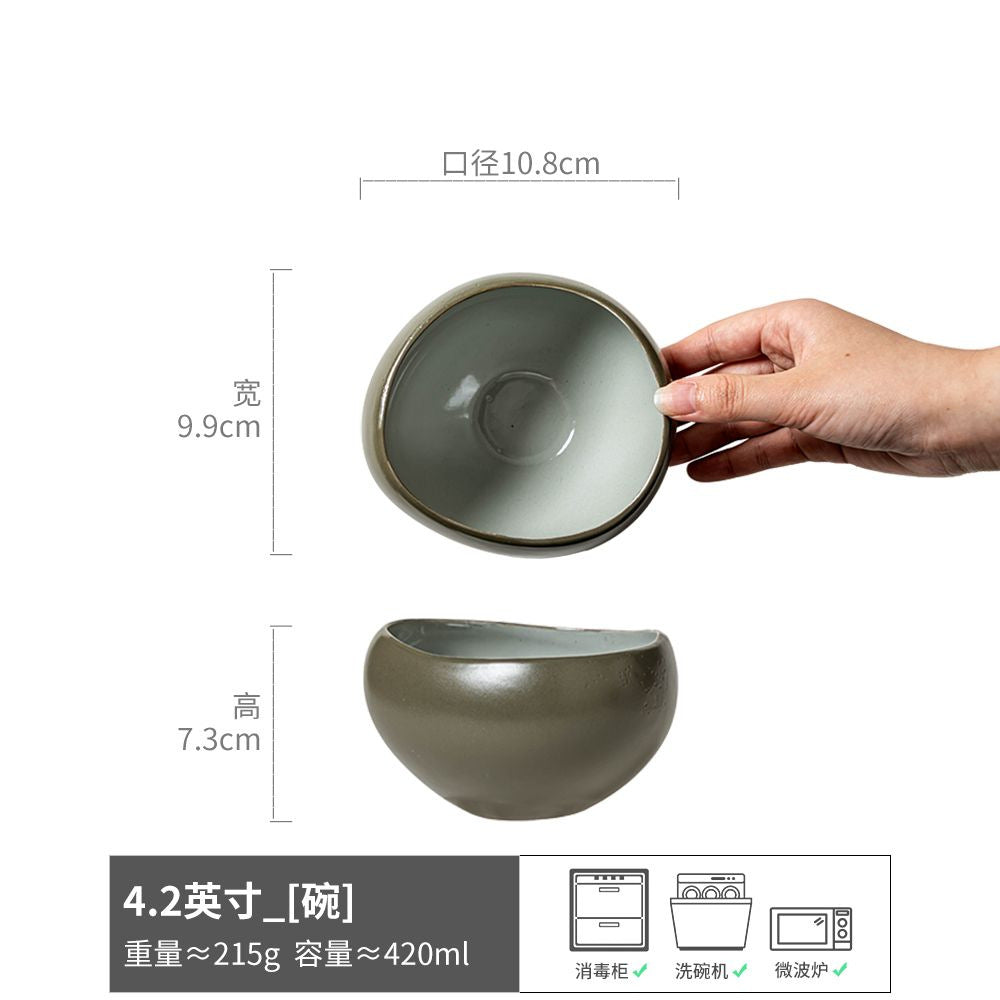 米饭碗家用陶瓷圆形日式小碗甜品碗餐具批发厨房轻奢复古6寸饭碗
