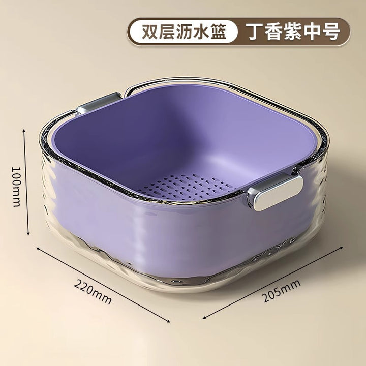 双层洗菜盆沥水篮六件套厨房客厅家用洗水果盘简约塑料淘菜菜篮子