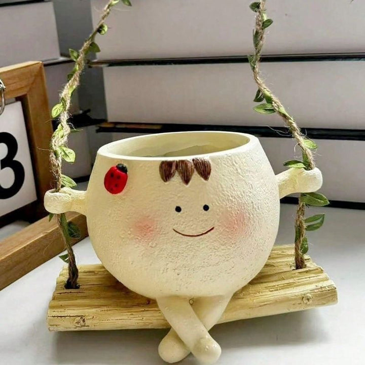 跨境新款可爱多肉秋千花盆工艺品创意家居个性花盆户外花园装饰