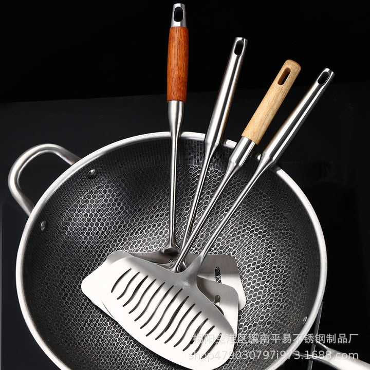 304厨房用具不锈钢铲子 加宽长柄翻鱼铲 家用煎牛排煎鱼沥油漏铲