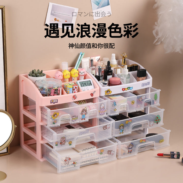 化妆品桌面收纳盒多层抽屉式家用防尘收纳盒简约透明整理置物架