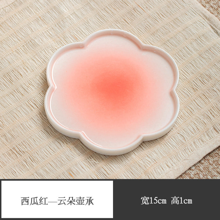 弥言西瓜红壶承家用创意茶点盘纯手工陶瓷渐变茶承功夫盖碗茶壶托