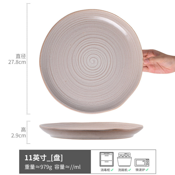 Large Plate Japanese Style Home Plate Vintage Ceramic Plate Plate Tableware Dish Plate Light Luxury