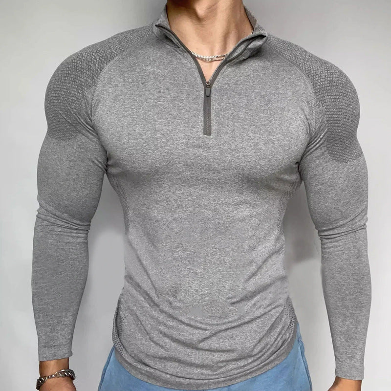 American Seamless Jacquard Zipper Long Sleeve Training Top - Quick Dry Muscle Fit