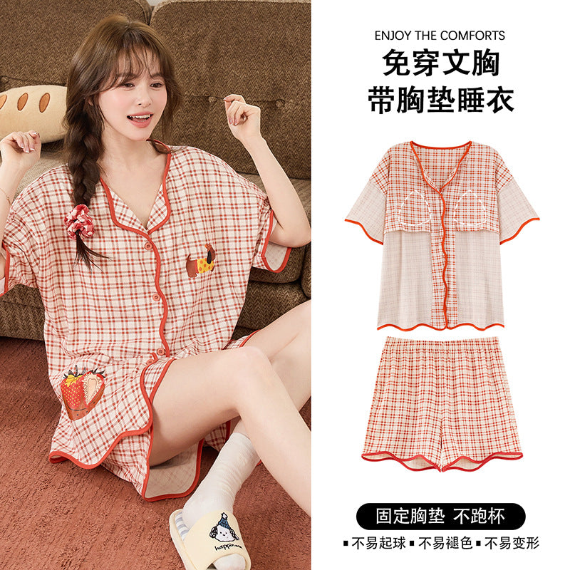 带胸垫清凉睡衣女款爆款2026年新款夏季大码开衫网红夏天家居服夏