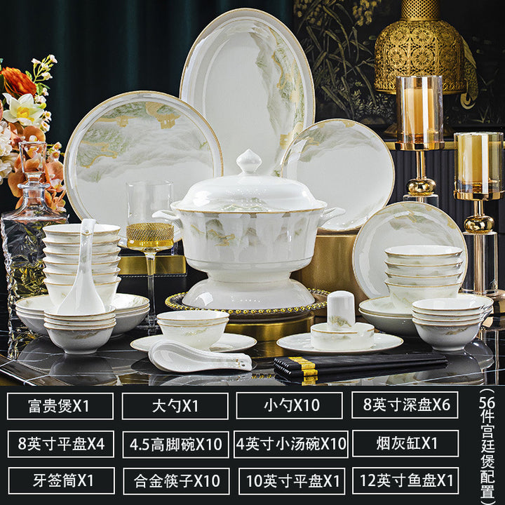 景德镇陶瓷餐具批发网红碗盘碟套装高温骨瓷餐具家用结婚乔迁礼品