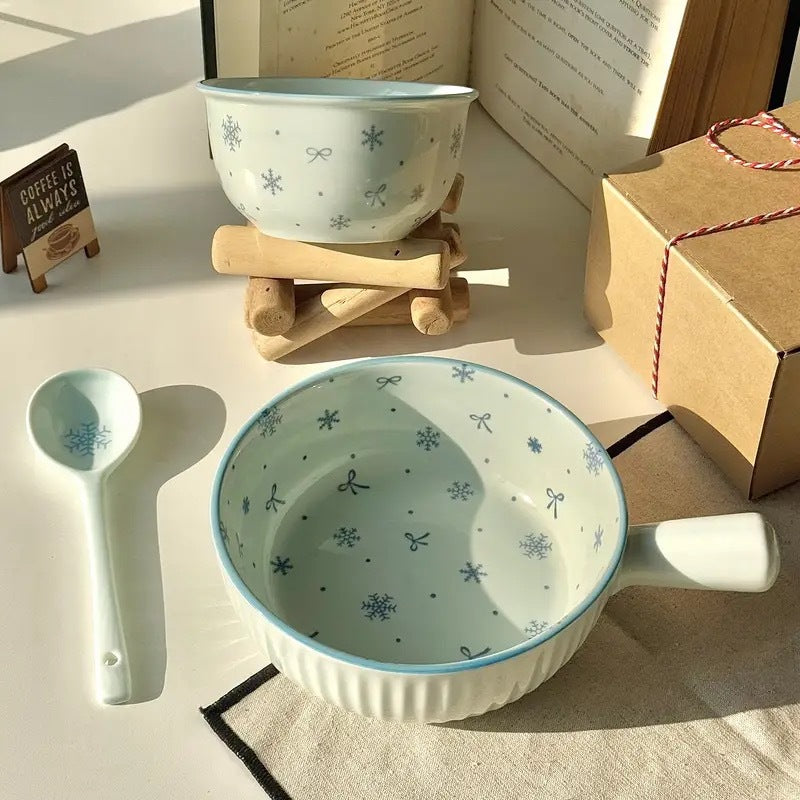 【初雪】新款高温釉下彩陶瓷餐具套装ins风奶蓝色简约家用碗盘