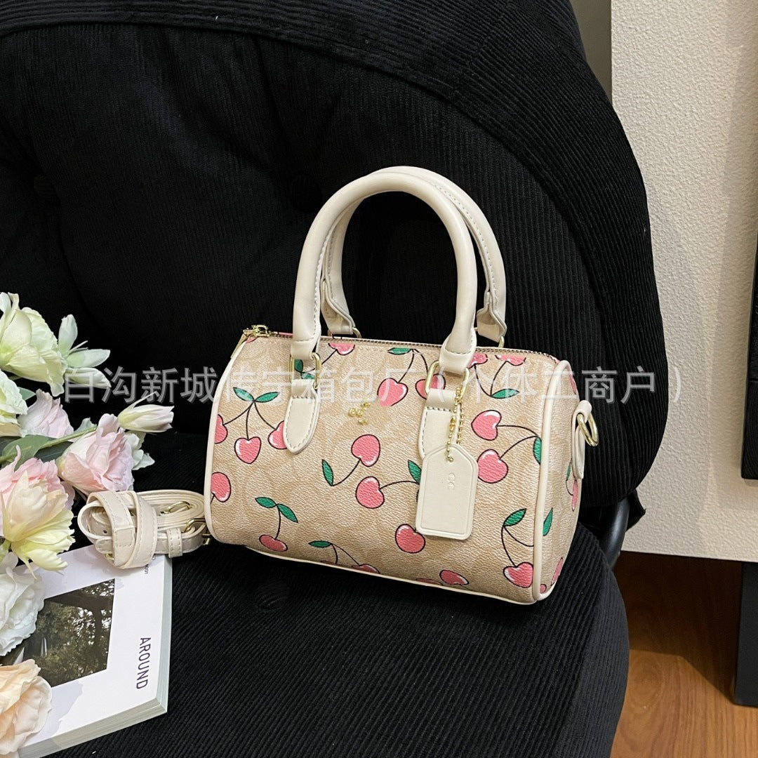新款寇c家驰复古老花迷你波士顿女包时尚单肩斜挎手提枕头包手拎