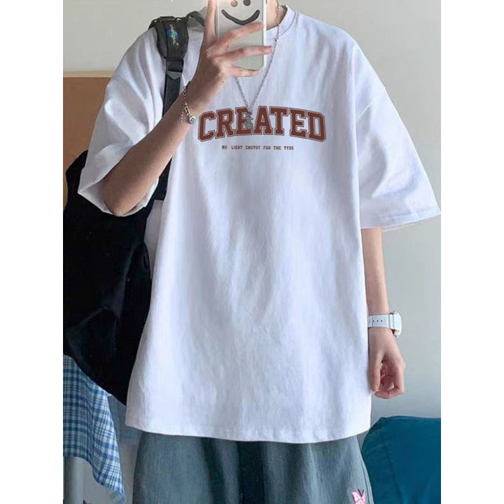 纯棉短袖高级感T恤男港风潮牌大码圆领体恤青少年五分袖厂家直销