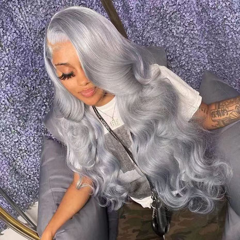 新款前蕾丝假发头套橘色长卷发波浪human hair lace wig 工厂代发