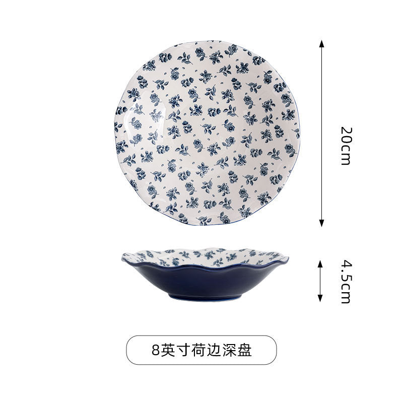 复古蓝花系列餐具陶瓷家用釉下彩高级感复古圆盘家用碗碟盘套装