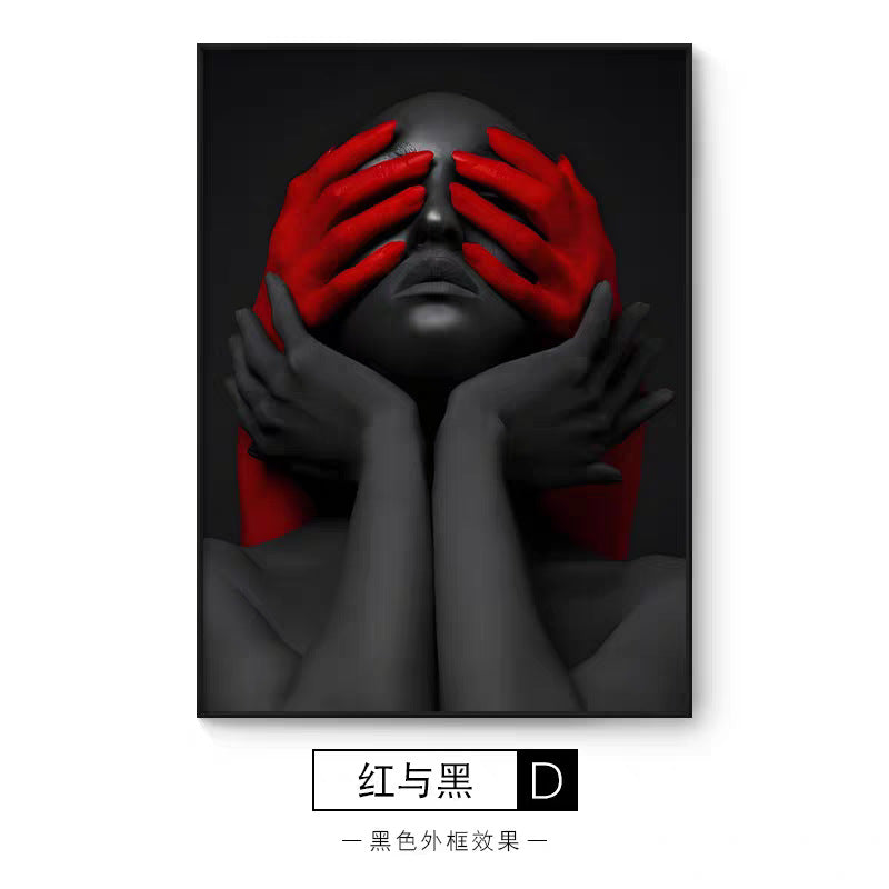 极简抽象小众艺术挂画服装店美容院人物装饰画个性时尚红黑色壁画