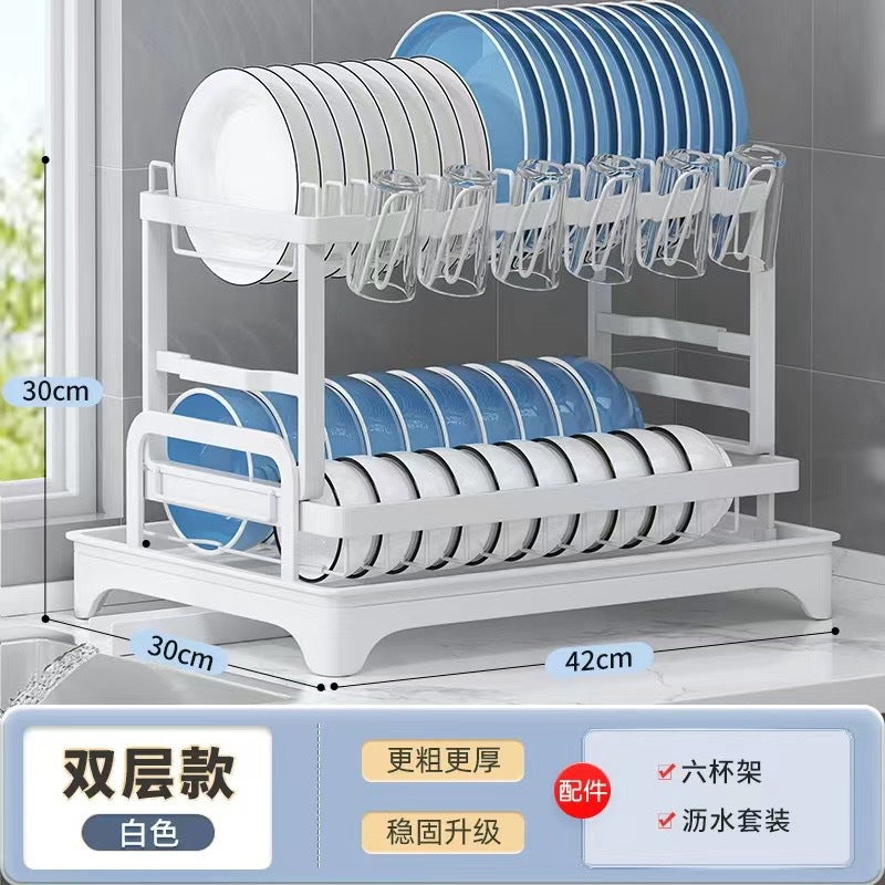 厨房置物架沥水碗架家用台面双层多功能碗盘筷刀具砧板杯架收纳架