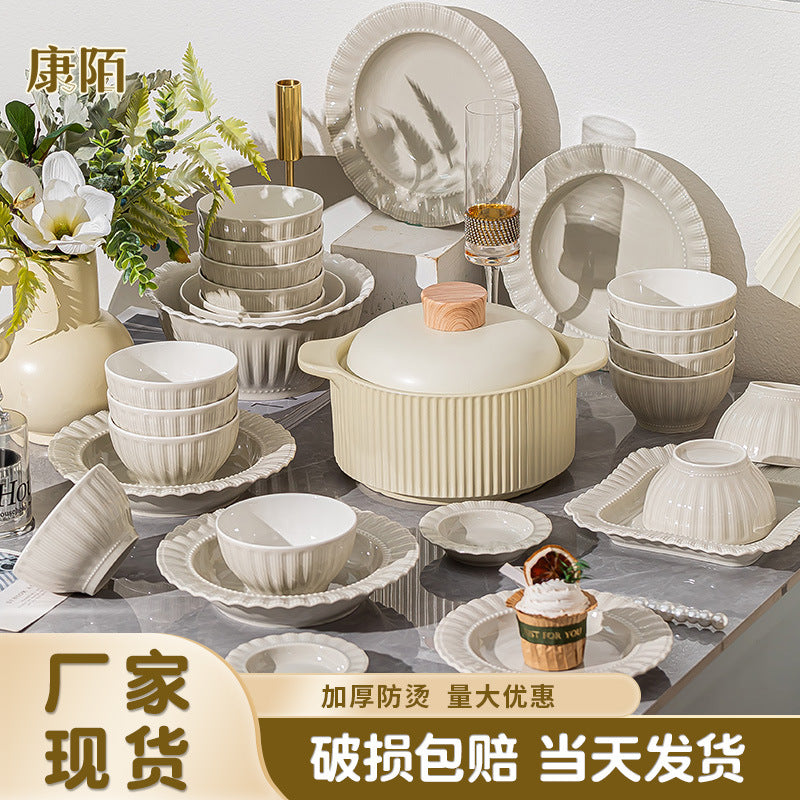 KANGMO Ceramic Dinner Set - Light Luxury Rice Bowls & Serving Plates Gift Set