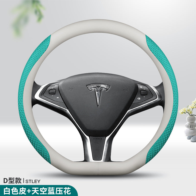 专用于Tesla特斯拉方向盘套真皮特斯拉Model3 Model Y翻毛皮把套
