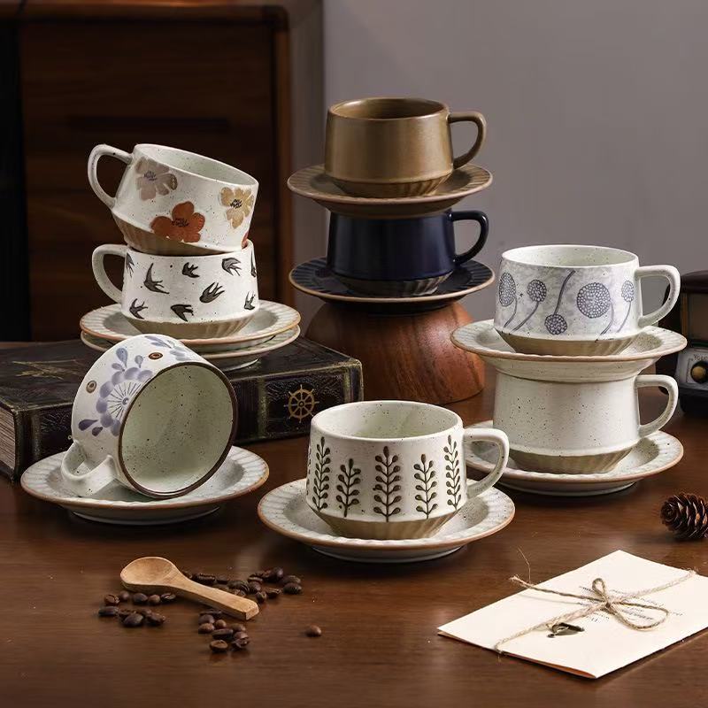 日式复古手绘陶瓷咖啡杯创意高颜值家用情侣杯子送礼礼盒套装