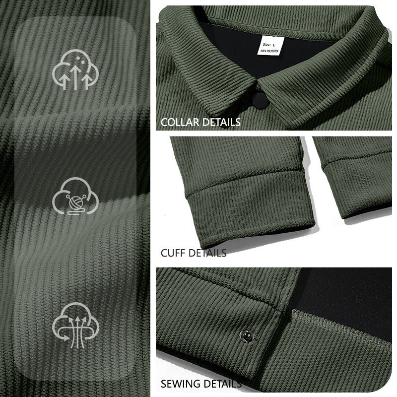 欧美跨境亚马逊灯芯绒单排扣休领长袖衬衫闲运动潮流口袋外套男