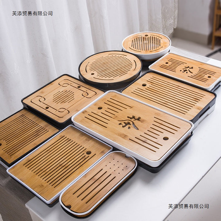 家用简约功夫茶具茶盘套装长方形储水日式密胺竹制小茶台沥水托盘