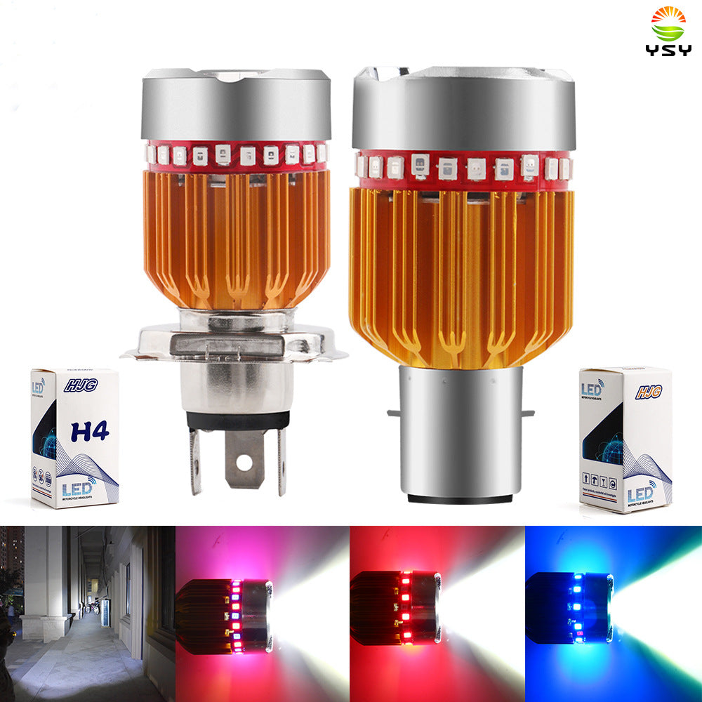 新款热销RGB H6 H4天使眼雾灯灯泡摩托车头灯电动车频闪灯镜头12V