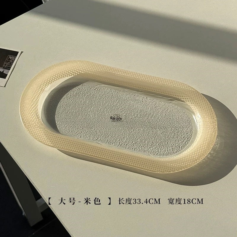 ins风创意彩色玻璃椭圆盘子高颜值多巴胺餐盘装饰盘甜品托盘果盘